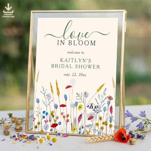 Poster Fête de mariage champ de fleurs sauvages Amour en