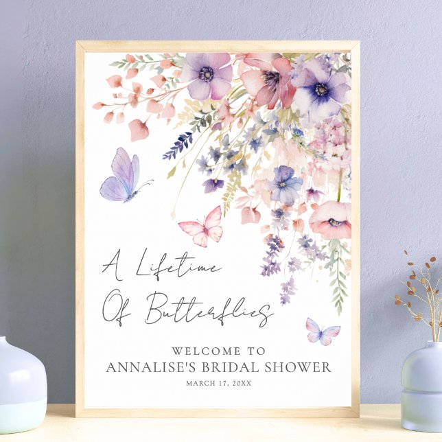 Poster Fête de mariage champêtre papillon (Butterfly Wildflower Bridal Shower Poster)