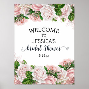 Poster Fête de mariage élégante rose poudré aquarelle flo
