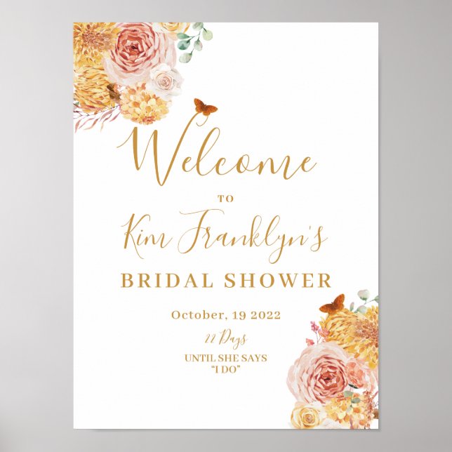 Poster Fête de mariage floral automnal Tombez amoureux Bi (Devant)