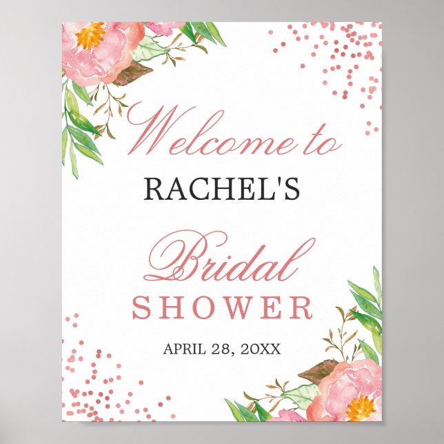 Poster Fête de mariage Floral Rose Confetti Rose Élégante (Devant)