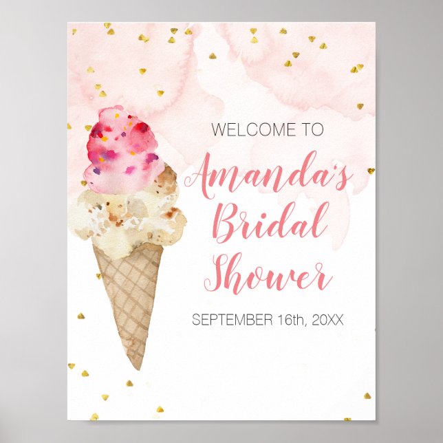 Poster Fête de Mariage Glace Rose et Or (Devant)