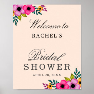 Poster Fête de mariage minimaliste florale rose moderne