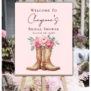 Poster Fête de Mariage Rustique Cowgirl Bienvenue Fleurs 