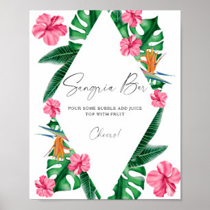 Poster Fête de mariage tropical à l'aquarelle - bar à san