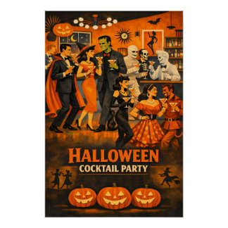 Poster Fête de martini Halloween Moderne du Milieu du Siè