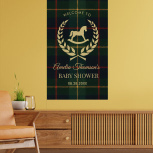 Poster Fête de Naissance Bébé Thème Cheval de Polo Vintag