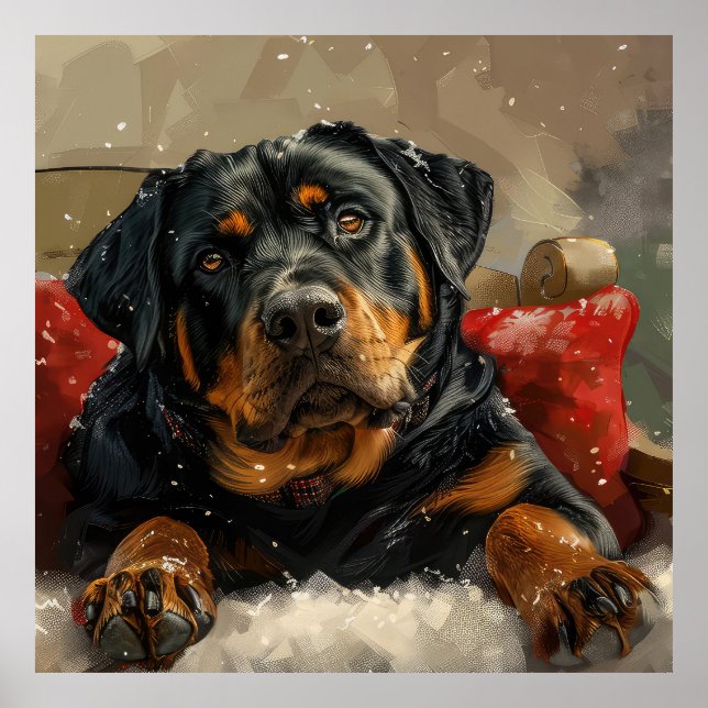 Poster Fête de Noël de chien Rottweiler (Devant)
