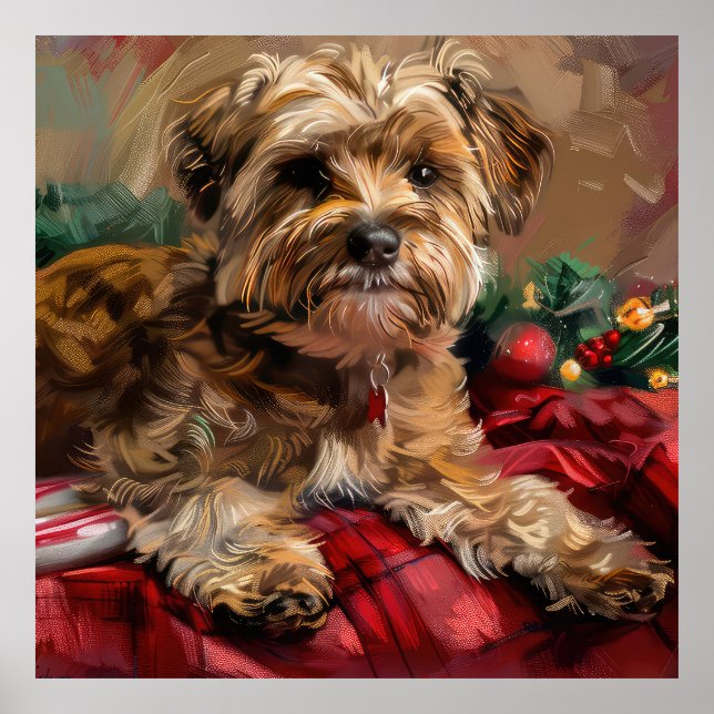 Poster Fête de Noël de Chien Yorkipoo (Devant)