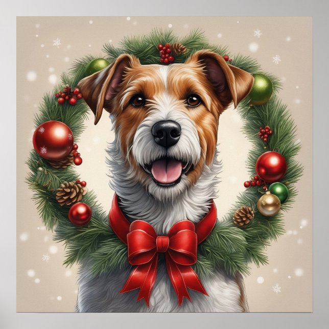 Poster Fête de Noël de Noël Terrier Dog Wreath (Devant)