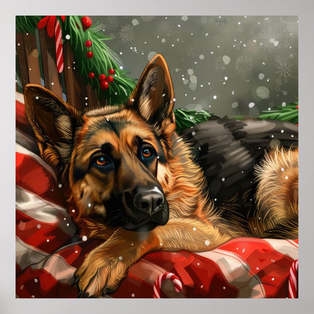Poster Fête de Noël du berger allemand Chien (Devant)
