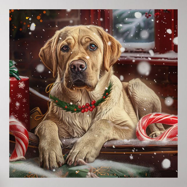 Poster Fête de Noël du chien du Labrador (Devant)