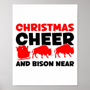 Poster Fête De Noël Et Bison Près - Bison Buffalo Xma
