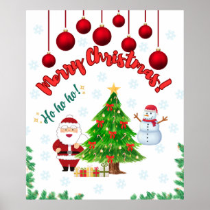 Poster Fête de Noël : Père Noël, Snowman & Tree