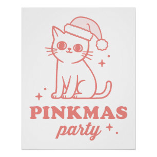 Poster Fête de Noël rose esthétique pinkmas chat féminin