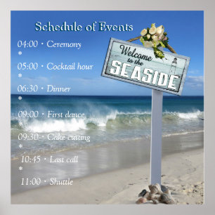 Poster Fête de plage avec fleurs blanches et perles