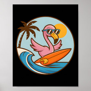 Poster Fête de plage flamant rose d'été de surf paradis t