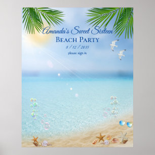 Poster Fête de plage Luau Sweet Seize Coquillages  Mouett