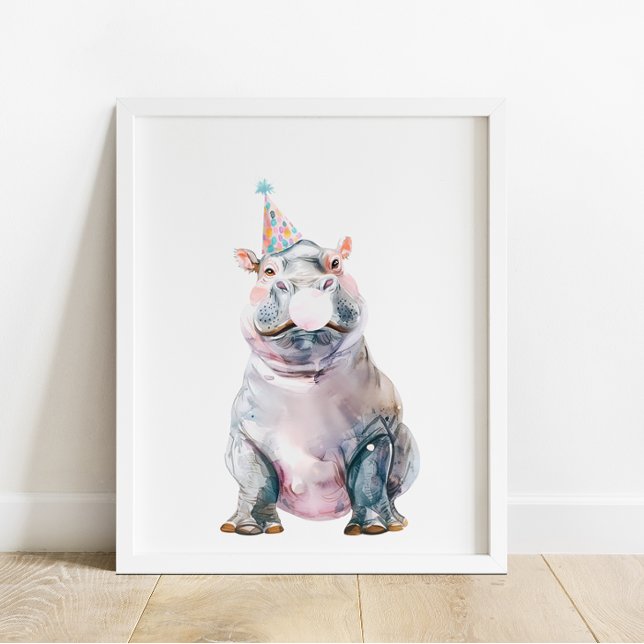 Poster Fête de safari sauvage Hippo Animaux (Créateur téléchargé)