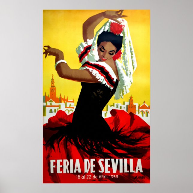 Poster Fête de Séville, danseuse espagnole, femme, tradit (Devant)