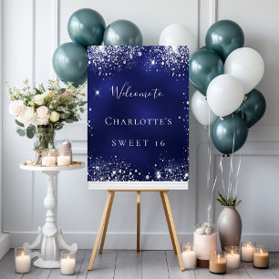 Poster Fête des 16 ans douce bleue argentée paillettes sc