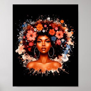 Poster Fête des fleurs de fille aux cheveux afro Histoire