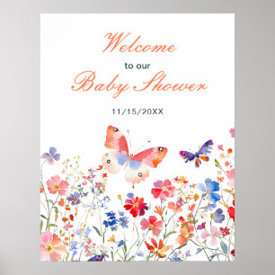 Poster Fête des mariées à papillon d'été floral