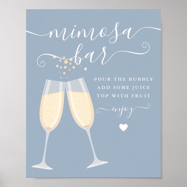 Poster Fête des mariées bar Mimosa Mariage Dusty Blue Sig (Devant)
