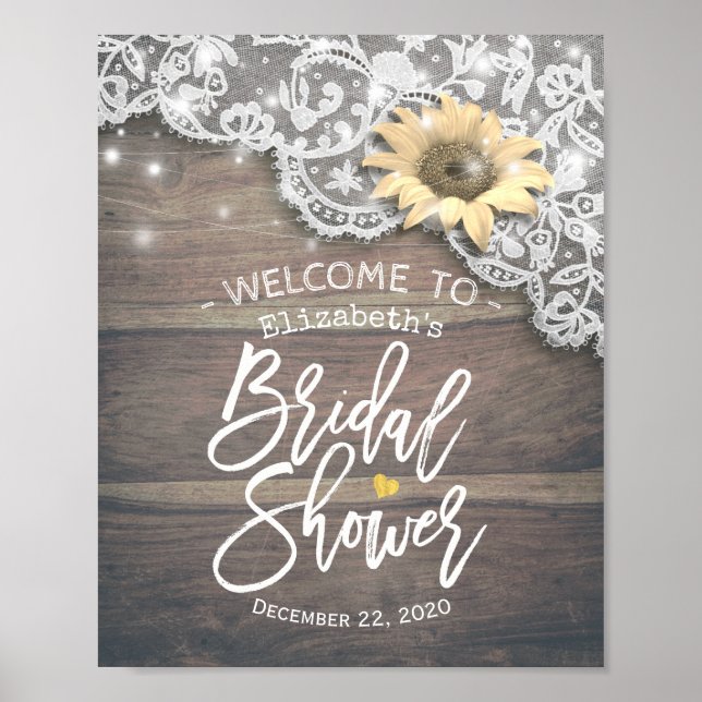 Poster Fête des mariées Bienvenue dentelle Tournesol Lumi (Devant)