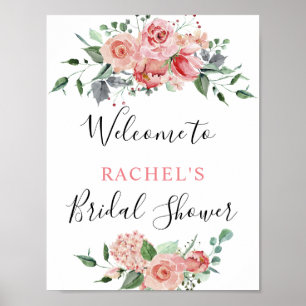 Poster Fête des mariées Bienvenue Rose rose Aquarelle Chi
