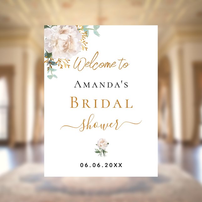 Poster Fête des mariées blanc eucalyptus à fleurs bienven (Créateur téléchargé)