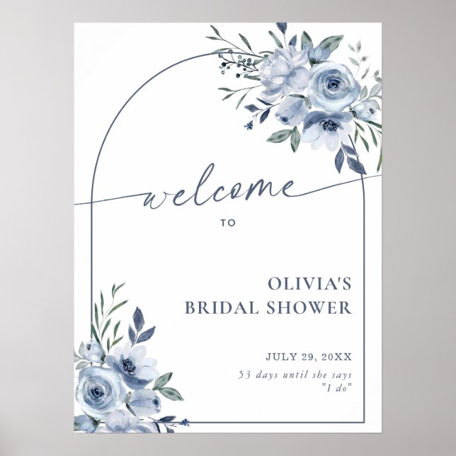 Poster Fête des mariées bleue Dusty Arc floral (Devant)