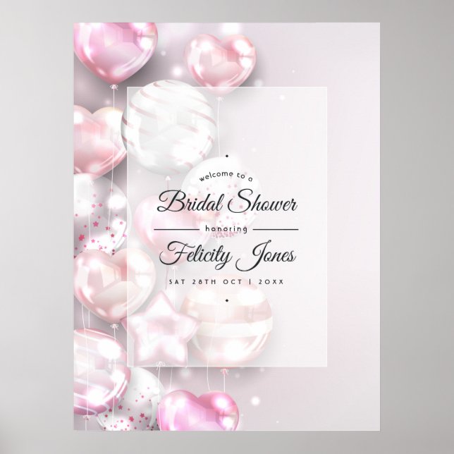 Poster Fête des mariées de ballons d'or rose et Rose (Devant)