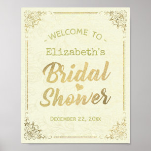 Poster Fête des mariées de cadre Floral Gold Script