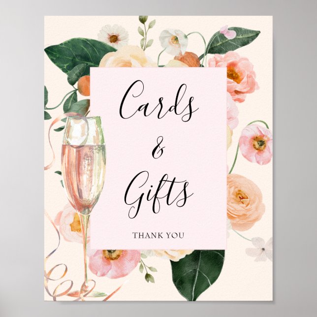 Poster Fête des mariées de champagne florale de Peach ros (Devant)