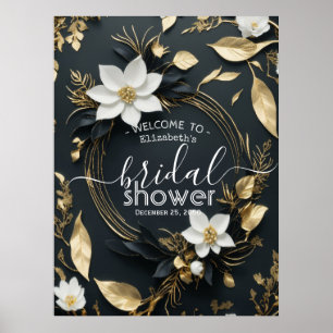 Poster Fête des mariées de couronnes florales d'or blanc 