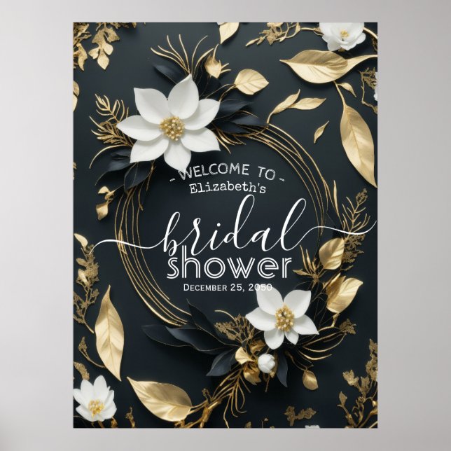 Poster Fête des mariées de couronnes florales d'or blanc  (Devant)