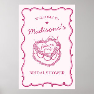 Poster Fête des mariées de gâteau rose Coquette cerise Bi