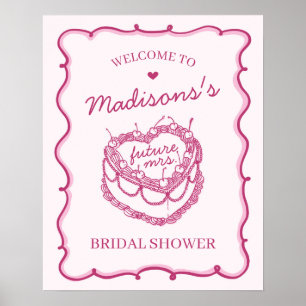 Poster Fête des mariées de gâteau rose Coquette cerise Bi
