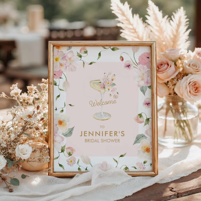 Poster Fête des mariées de pétales et de poursuites (Pink Petals and Prosecco Welcome Poster)