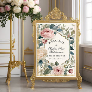 Poster Fête des mariées de thé à la florale d'or français