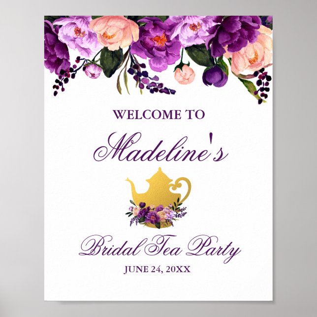 Poster Fête des mariées d'or violet Floral Accueil (Devant)