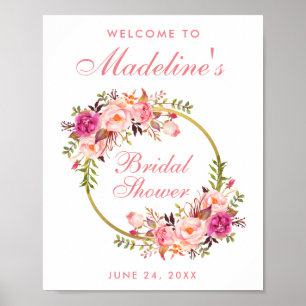 Poster Fête des mariées en or rose Floral Wreath