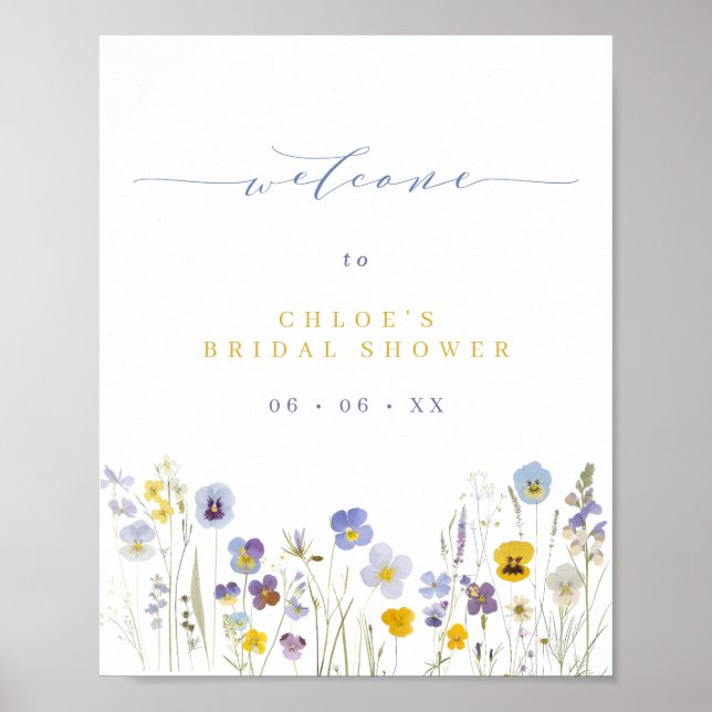Poster Fête des mariées Fleur sauvage bleue et jaune Bien (Devant)