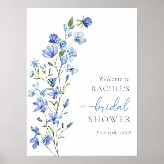 Poster Fête des mariées Fleur sauvage Dusty Blue (Devant)