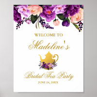 Fête des mariées fleurie violet Thé Gold Bienvenue