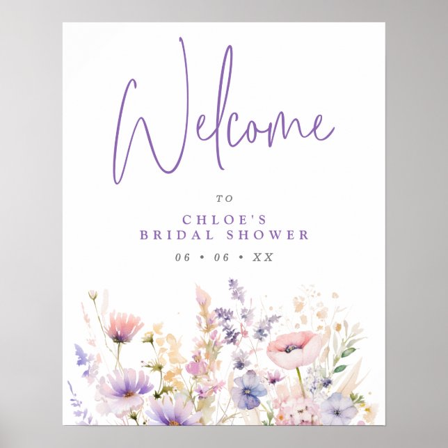 Poster Fête des mariées Fleurs sauvages Lilac Bienvenue (Devant)