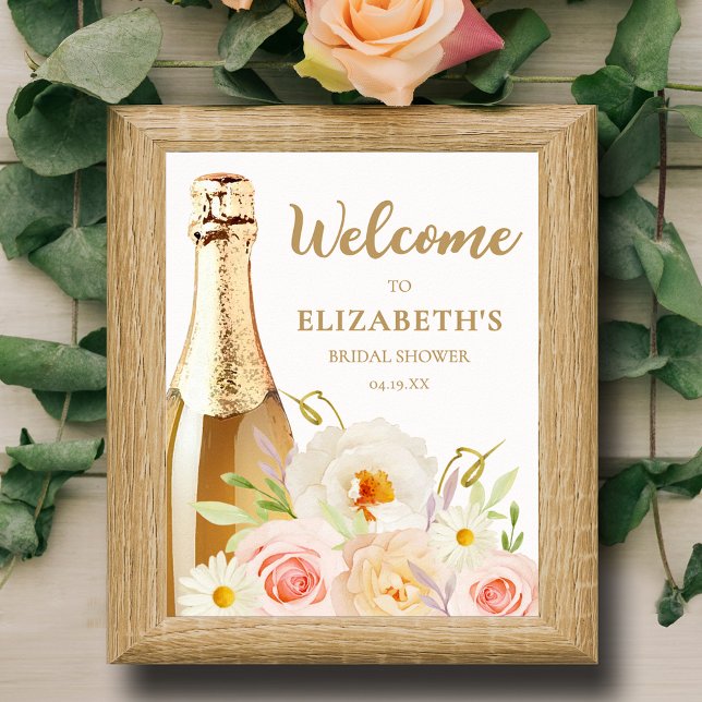 Poster Fête des mariées florale aquarelle Bienvenue (Brunch and Bubbly garden flowers bridal shower welcome tabletop poster,  INSTANT DOWNLOAD or PRINTED)