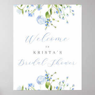 Poster Fête des mariées Florale Bleu clair Bienvenue