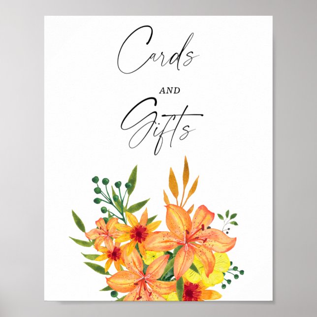 Poster Fête des mariées Florale Orange - Cartes & Cadeaux (Devant)
